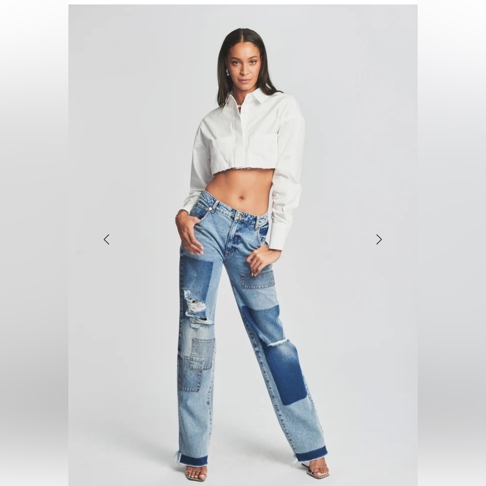 SER.O.YA Heidi Blue Patchwork Jeans denim straight leg pants NWT $370 sz 28 - Picture 5 of 13